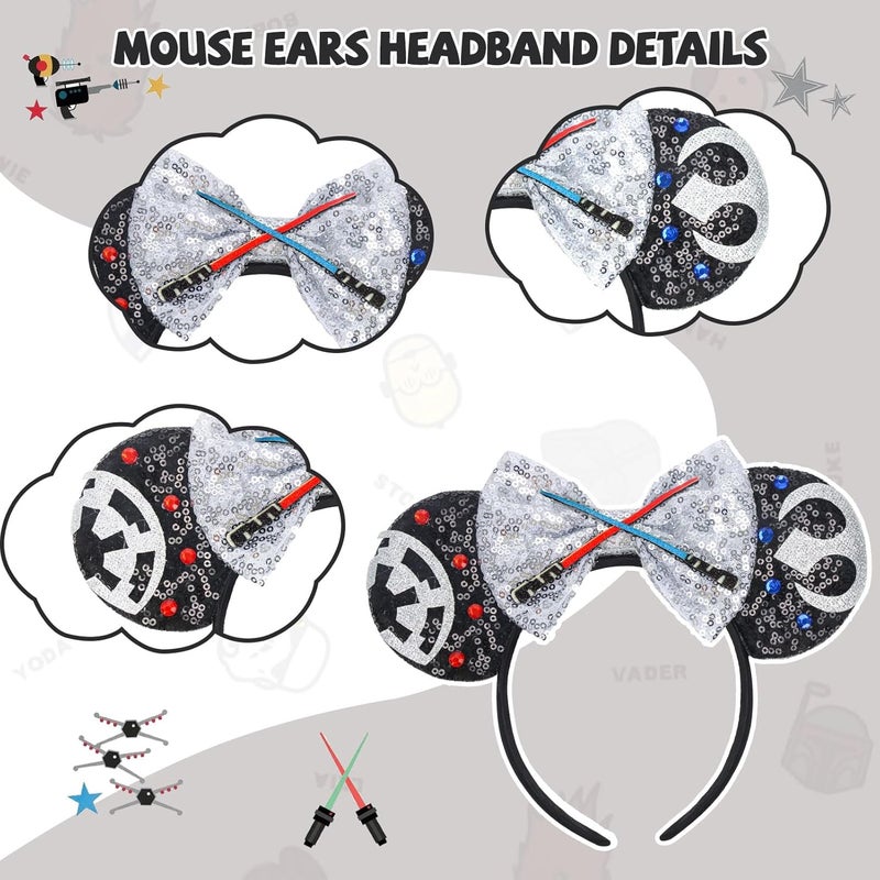 ETLUK Mouse Ears Headband, Sequin Star Ears Headband for Adult Women Girls, Sparkling Bow & Lightsaber Design for Cosplay Accessories Party Decorations - Image 3